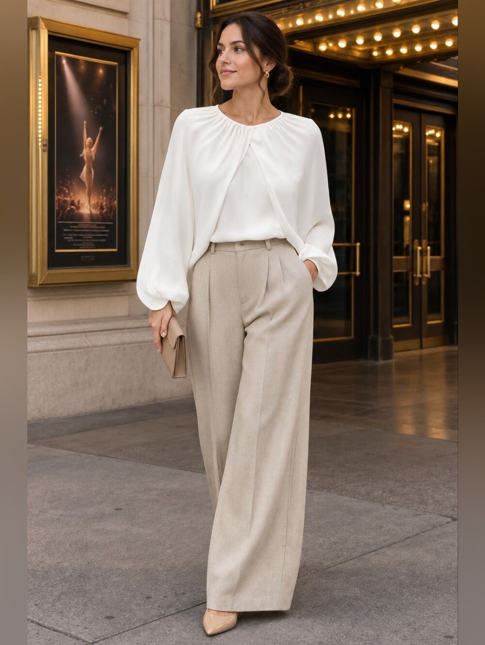Zara Satin Effect Pleated Long Sleeve Cape Blouse Quiet Luxury Women's M NWT